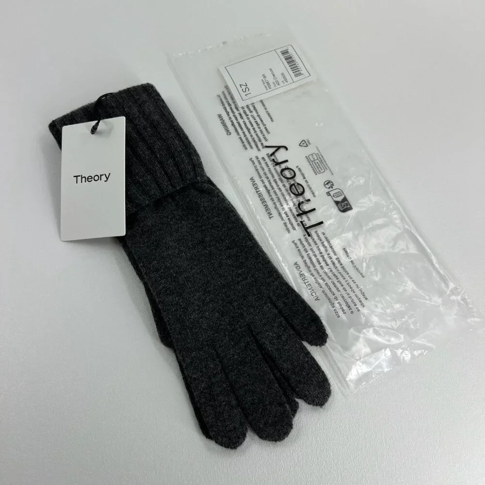 Theory Long Ribbed Gloves Women One Size Soft Cashmere Knit Winter Charcoal Gray